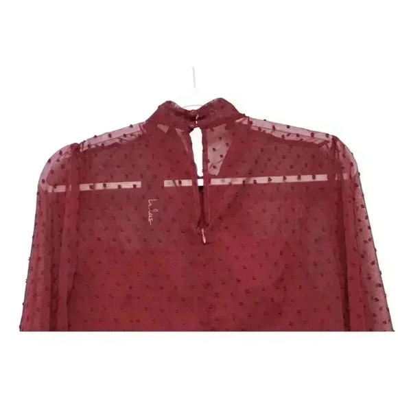 NWT Lulus Blouse Size Medium Textured Swiss Dot Sheer Mesh Keyhole Chiffon - Picture 11 of 16